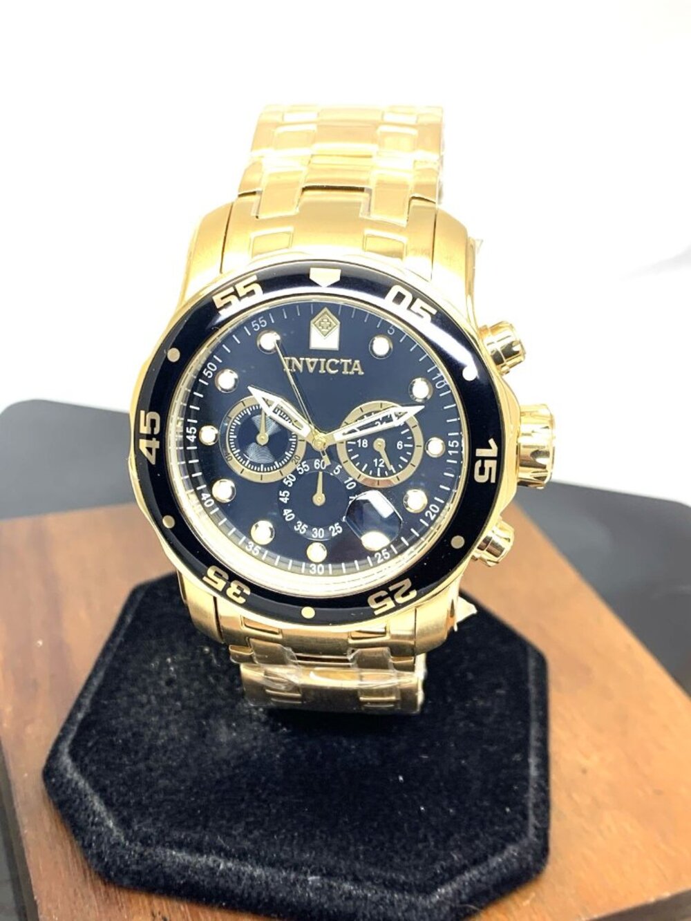 Invicta Men's Watch 0072 Pro Diver Black Dial Quartz Chronograph Gold Steel 48mm